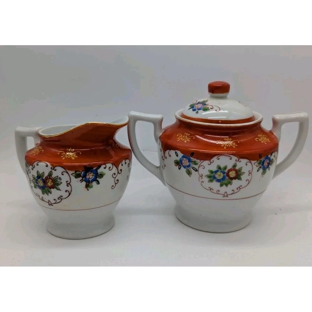 Vintage Noritake Morimura Cream Pitcher & Sugar Bowl Set Hand Painted Floral